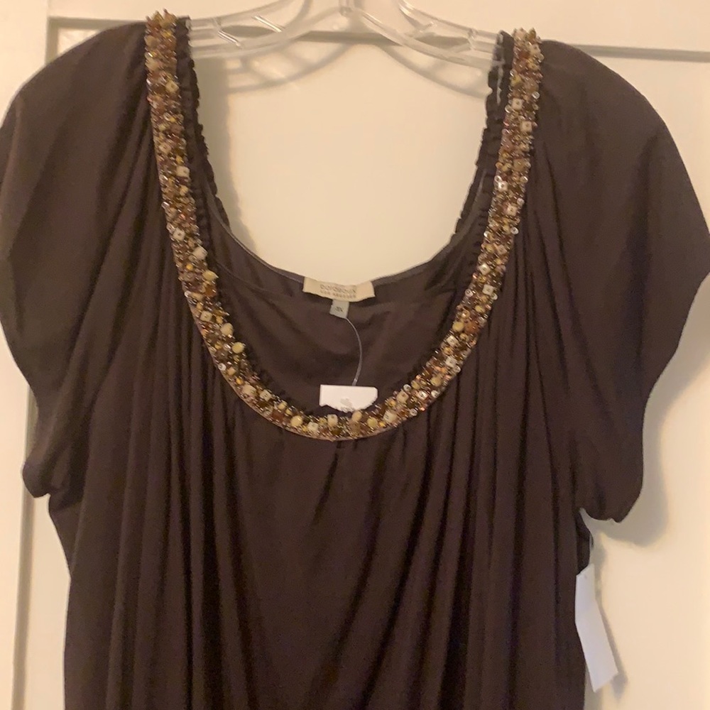 New with tags. Coco brown embellished top. Size 3x